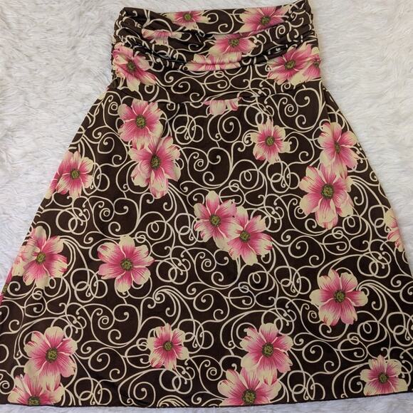 Vintage Y2K Floral A-Line Skirt Brown Pink Swirl 2000s Indie Boho Fairycore - Picture 9 of 12